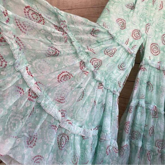 BOHO VERY WIDE LEG TIERED PANTS IN MINT GREEN - Picture 4 of 6